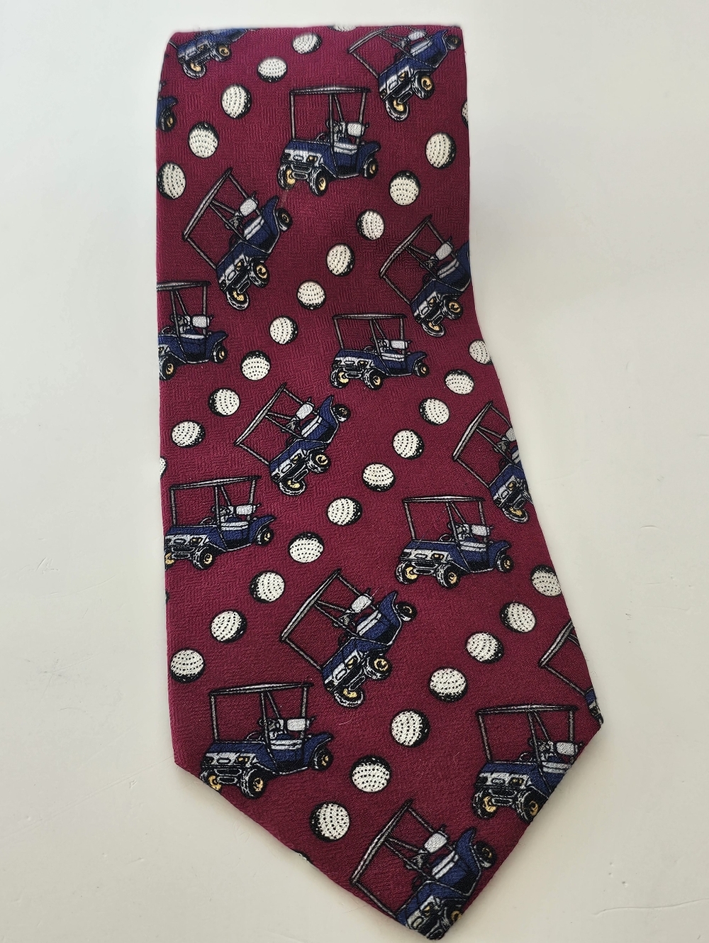 Duck Head Golf Novelty Silk Tie Red Golf Cart Necktie USA